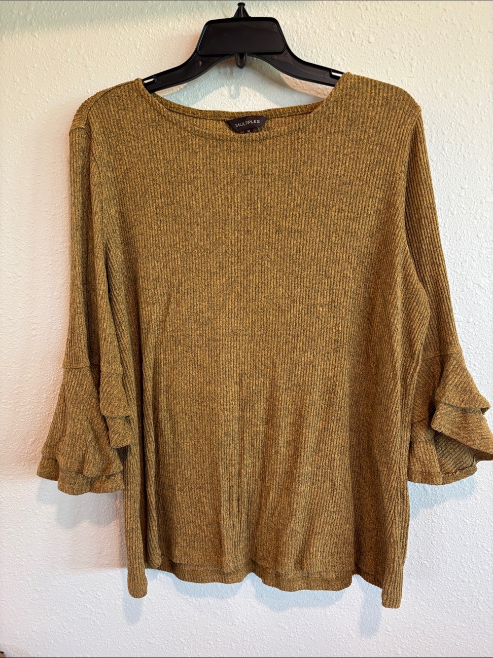 Multiples Mustard Ribbed Tunic with Ruffle Sleeves